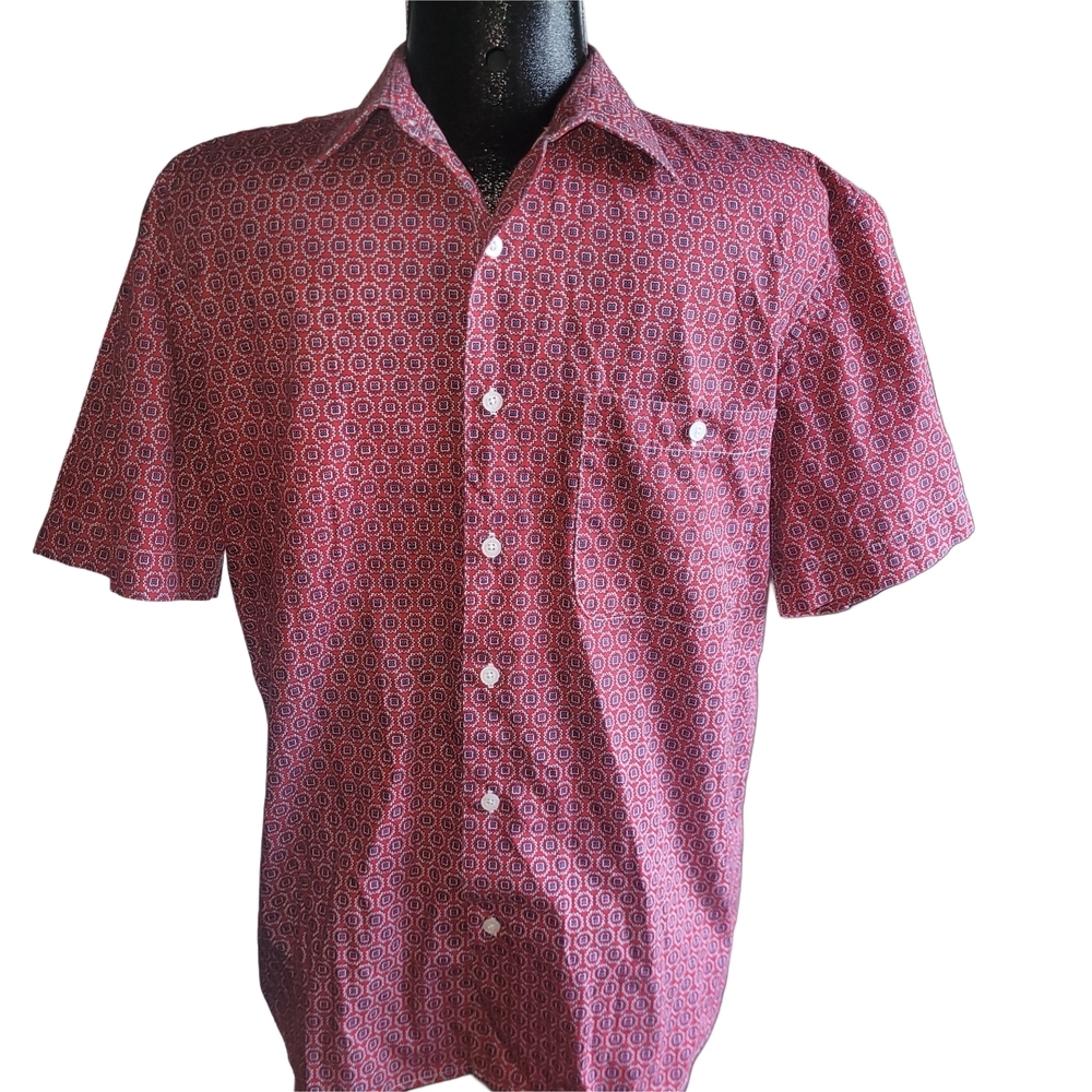 Berkam Men's Red Patterned Short Sleeve Casual Shirt Size M